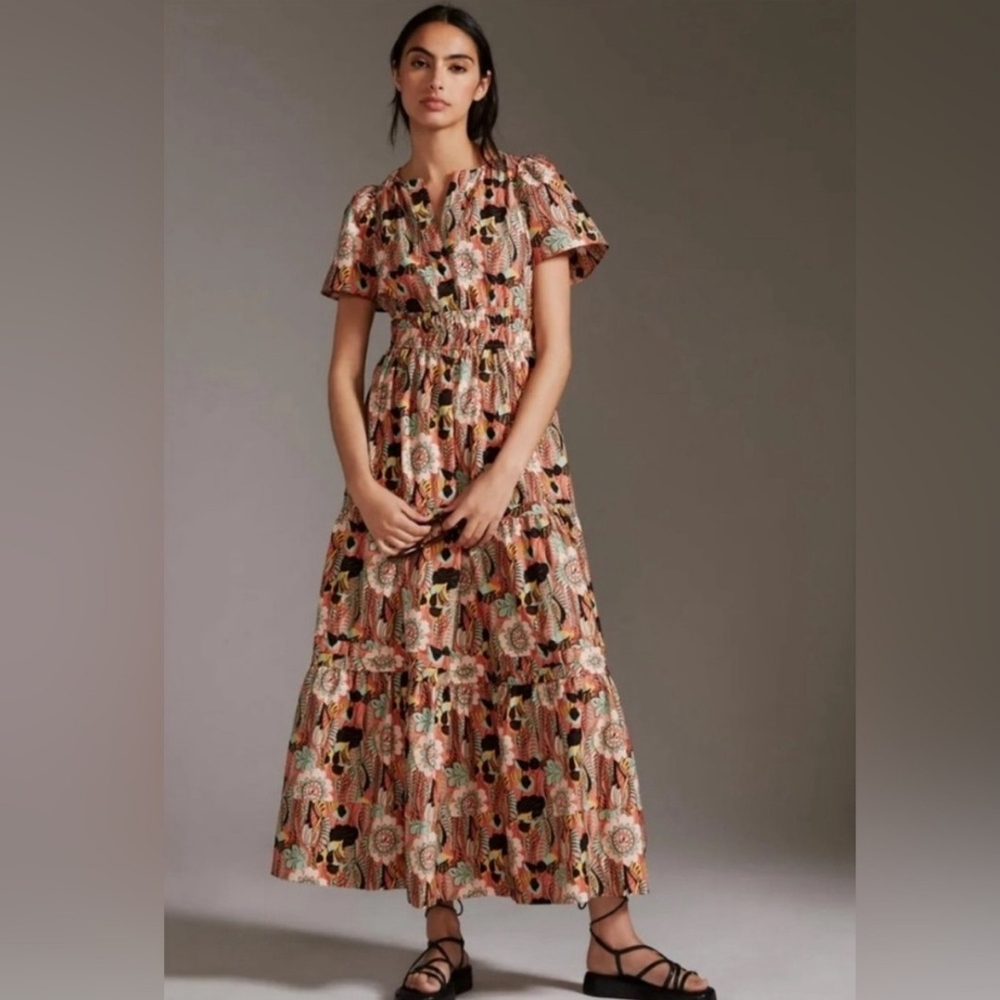 Anthropologie Maeve Somerset Floral Pink Maxi Dress size XL